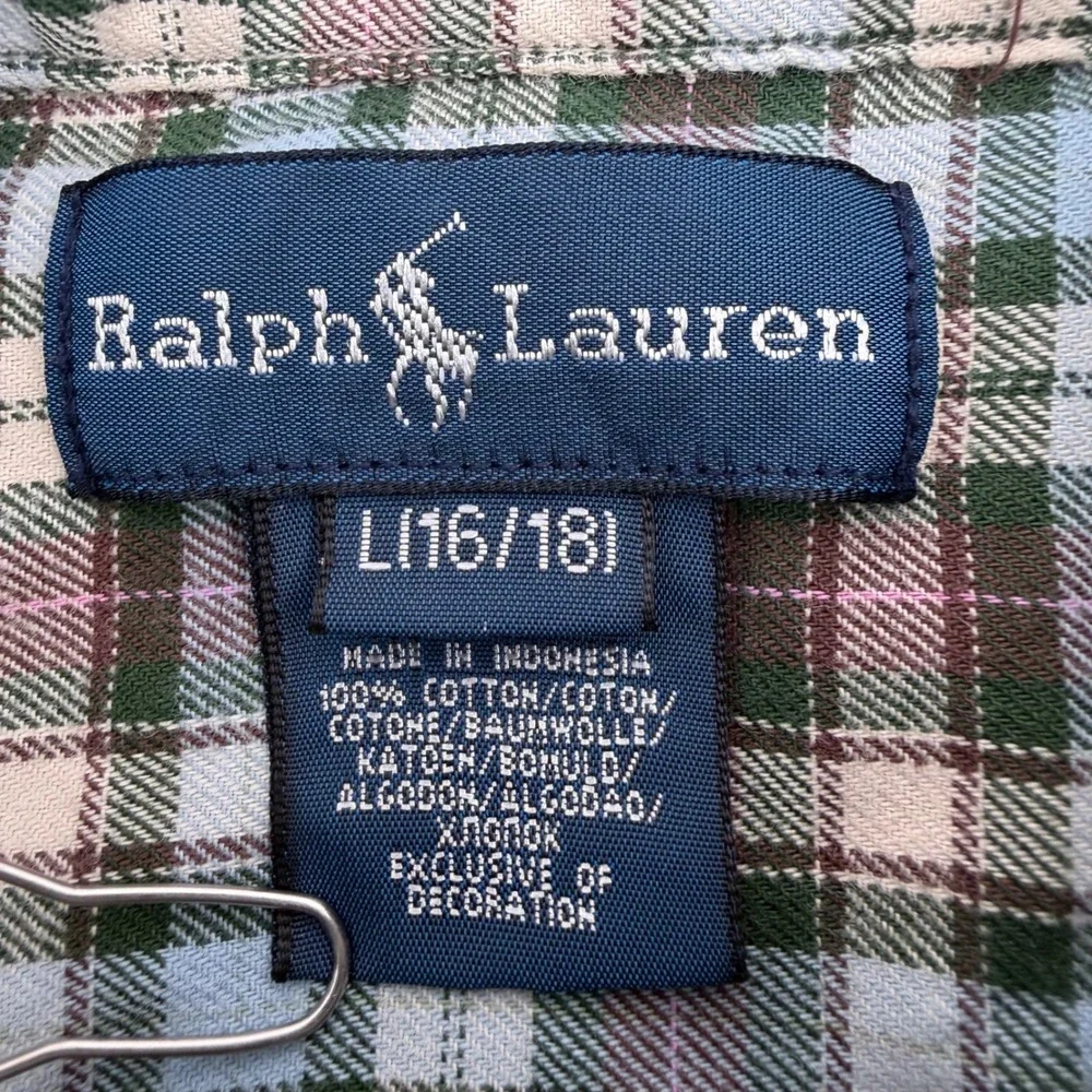 Kids Ralph Lauren Plaid Button‎ Down Shirt Long Sleeve Cotton Large 16/18